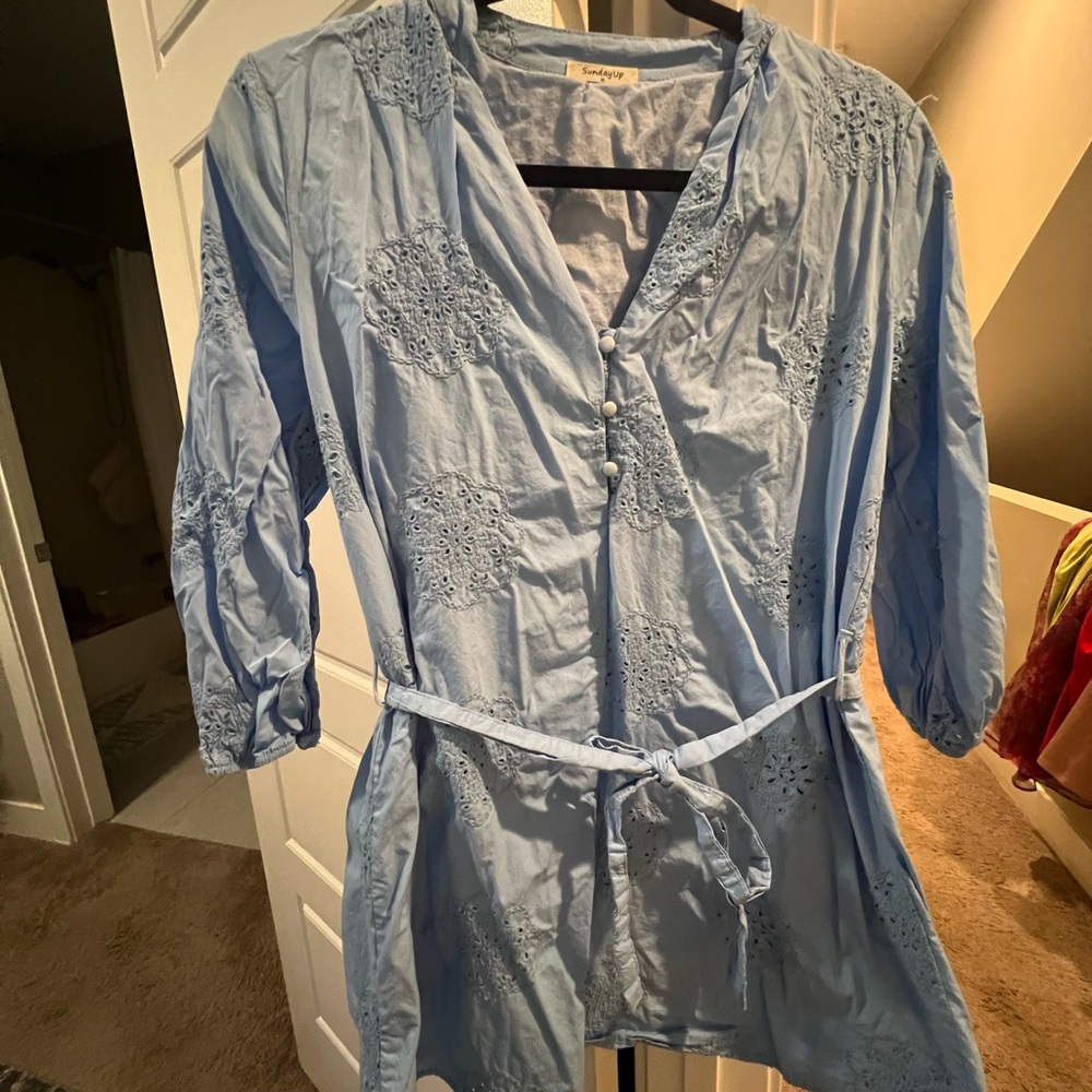 Blue Embroidered Mini Dress